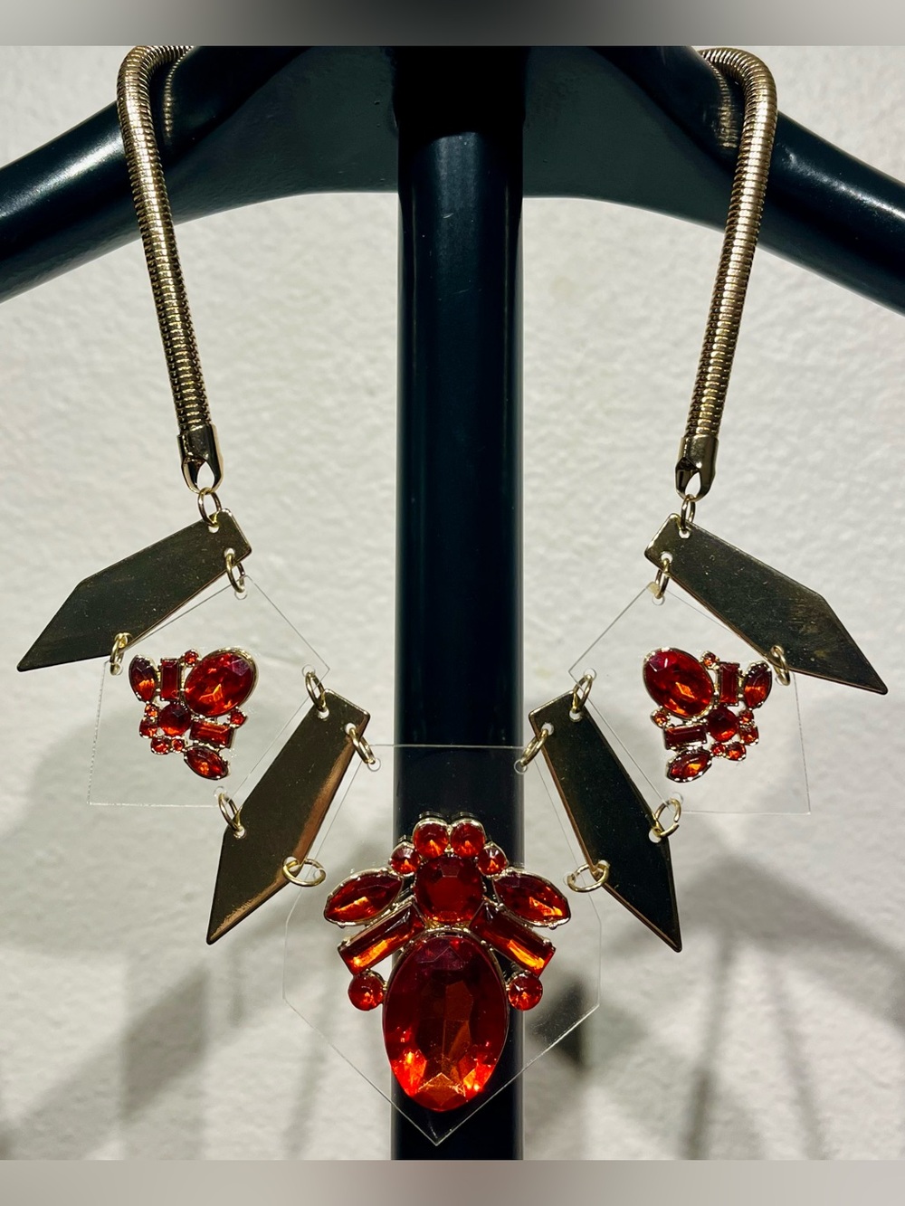 Gold-Tone Necklace with Red Crystal Pendant